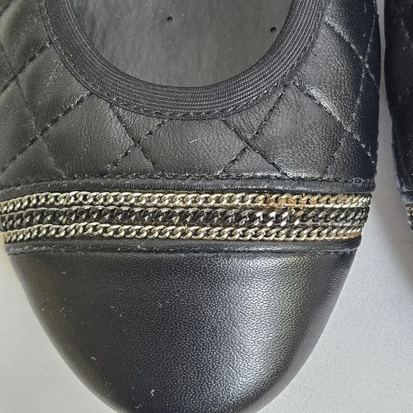 Chico's Quilted Ballet Flats, Silver Tone Chain Accent, Black, Size 9 - Picture 6 of 12